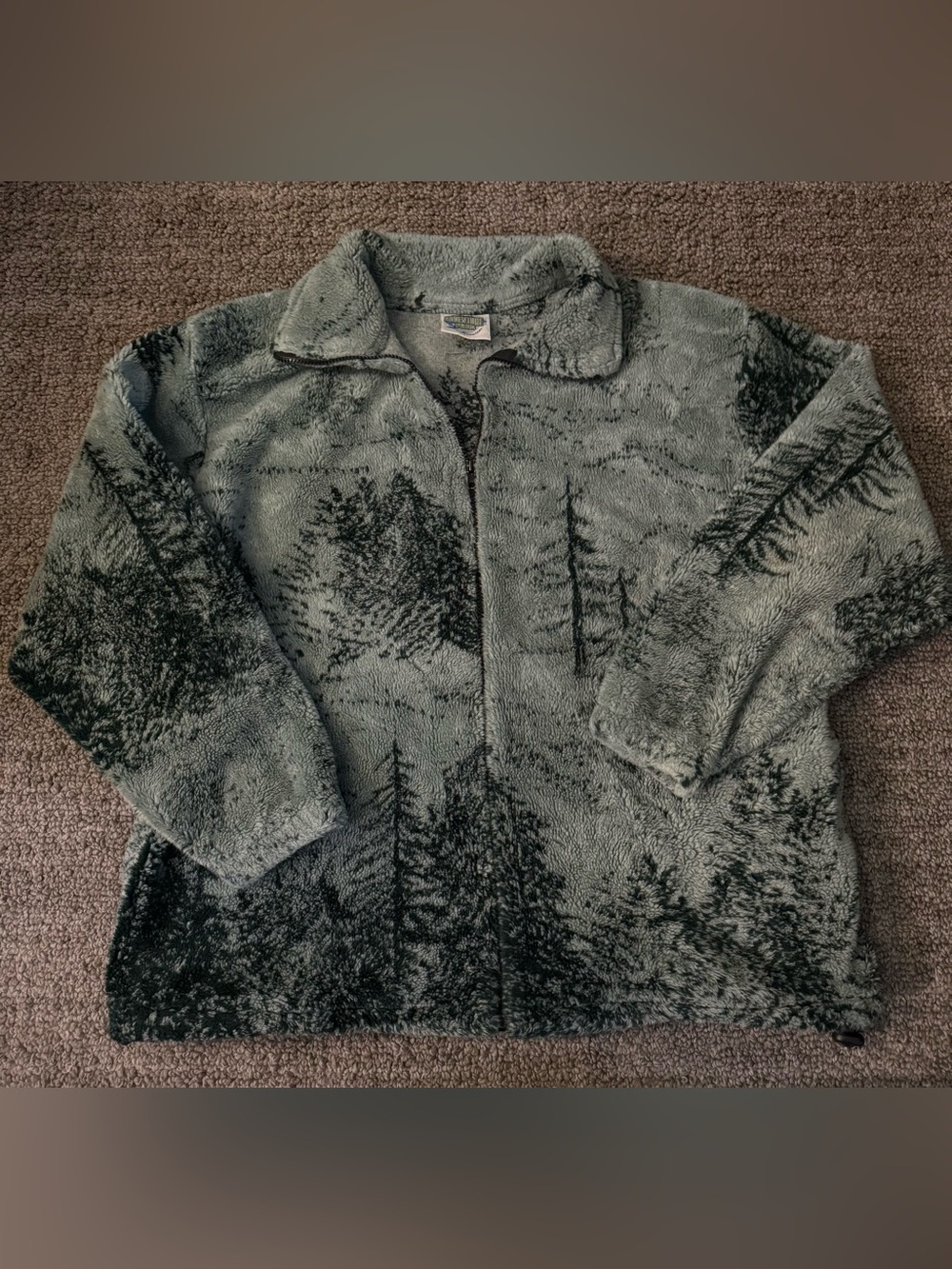 Women's Sage Green Teddy Jacket with Forest Print